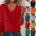 thumbnail image 1 of Vetsdori Womens V-Neck Sweaters knit Pullover Holiday Warm Red Warm Solid Color Sweaters for Women Winter, 1 of 6