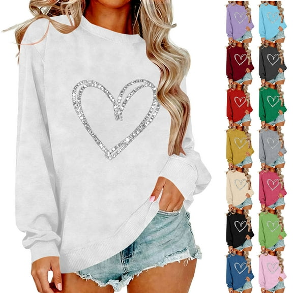 Vetsdori Womens Valentine Shirts Pullover Valentine's Days Tops Crew Neck, Love Heart Gifts for Girlfriend Sweatshirts for Women Spring