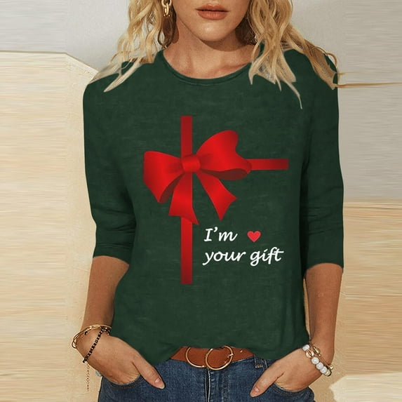 Vetsdori Womens Valentine Shirts Summer 3/4 Sleeve Blouses Plus Size Cute Casual,Gifts for Girlfriend Crew Neck Tops for Junior Trendy