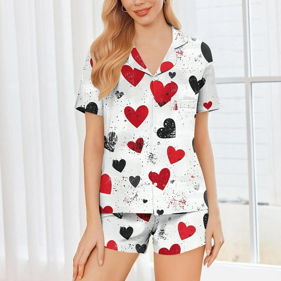 Vetsdori Womens Valentines Pajama Sets Gifts for Girlfriend Valentines Day Sleepwear Nightwear Loungewear , Collared Soft Pajamas for Women 2 Pieces