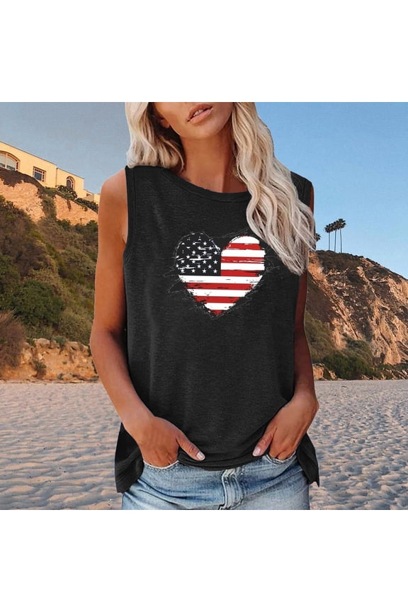 Work Tank Tops for Women Summer Red White and Blue Tshirts Casual July 4th Sleeveless Independence Day Camisole Undershirts Juniors Tops Patriotic