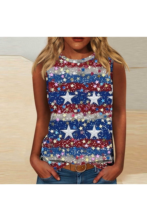 Work Tank Tops for Women's Red White and Blue 4th of July Tshirts Plus Size Summer Sleeveless Casual Camisole Undershirts Independence Day Juniors Tops Fashion
