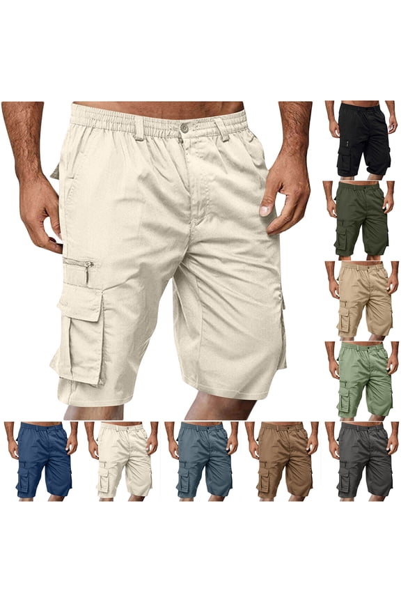 Elastic Waist Shorts for Men Workout Cargo Pull-On Pockets Fashion,Relaxed Fit Below the Knee Athletic Mens Shorts Style