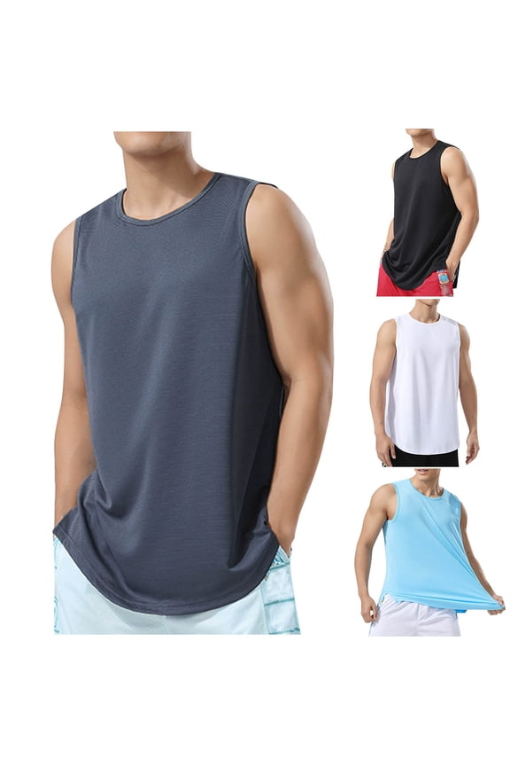 Workout T Shirts for Men Sleeveless Mesh fabric Tank Tops Summer Crew Neck,Plain Muscle Casual Undershirts Mens Shirts Outdoor,XXL