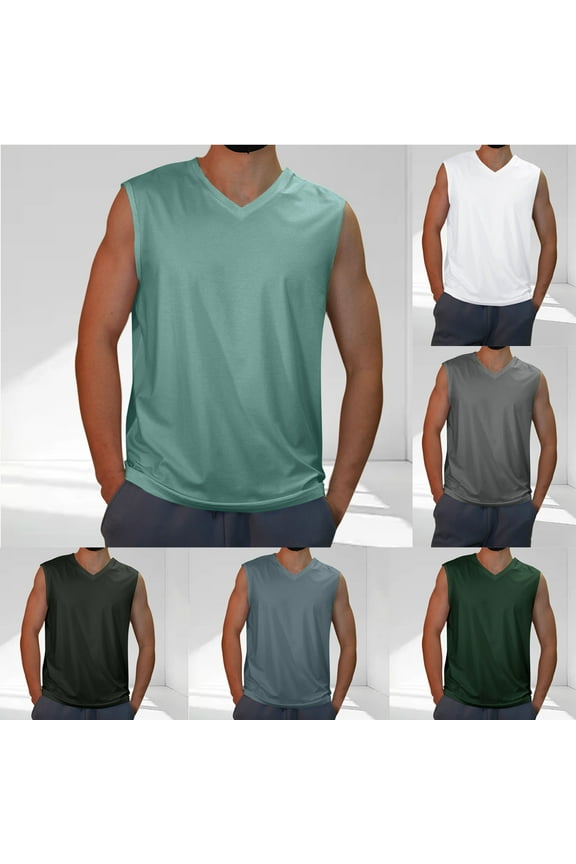 Workout T Shirts for Men Sleeveless modal Tank Tops Muscle Summer,Sport Slim Fit Solid Undershirts Mens Shirts V-Neck,L