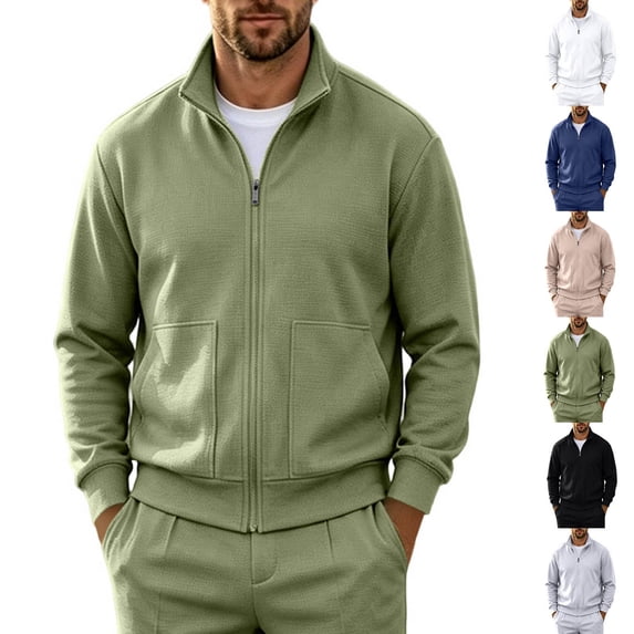Vetsdori Zipper Shirts for Men Winter Waffle Sport Pockets Long Sleeve Travel Stand up Collar Mens T-Shirts Casual