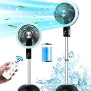 Veubew Pedestal Fan for Home, 120°+90° Omni-Directional Oscillating Quiet Fan with 8 Speed and Timer, Standing Floor Fan with 10000mAh Battery