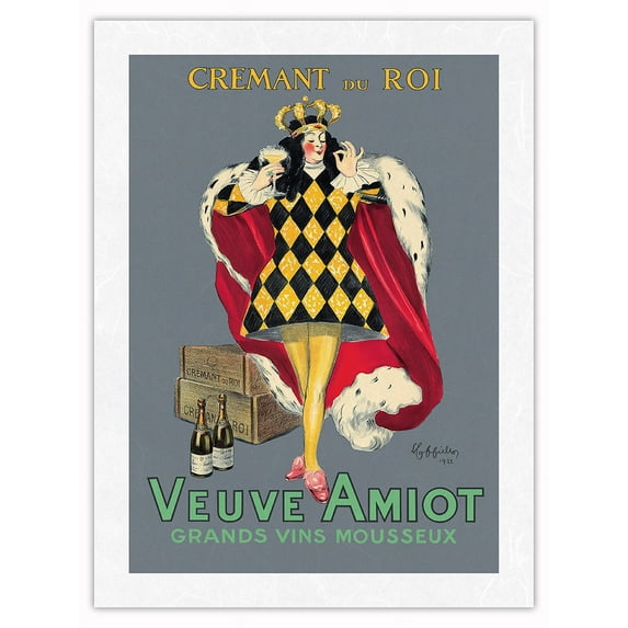Veuve Amiot - Crémant du Roi - Great Sparkling Wine of King’s - Vintage French Advertising Poster by Leonetto Cappiello c.1922 - Japanese Unryu Rice Paper Art Print (Unframed) 18 x 24 in