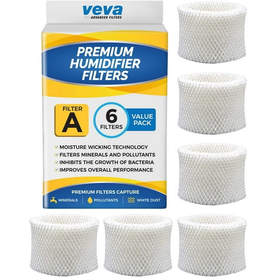 Veva Premium Humidifier Filters, Compatible with Honeywell Filter A, Appliance Air Filters, 6 Pack