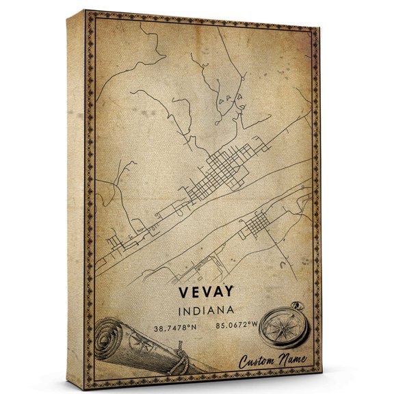 Vevay Map Poster, Indiana Map Art Poster, Canvas, Vevay Map City vintage Poster, Street Map Artwork Poster, Vevay Map Canvas - 89AZ168