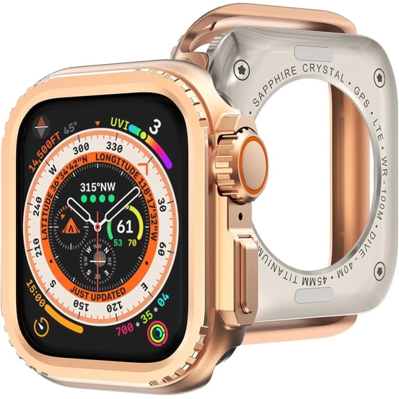 VeveXiao Designer Rugged Metal Case for Apple Watch Series 9 8 7 6 5 4 SE 45mm 44mm Protector Change to Ultra , Metal Case Bumper Protective Cover for iWatch Series 9 8 76 5 4 SE