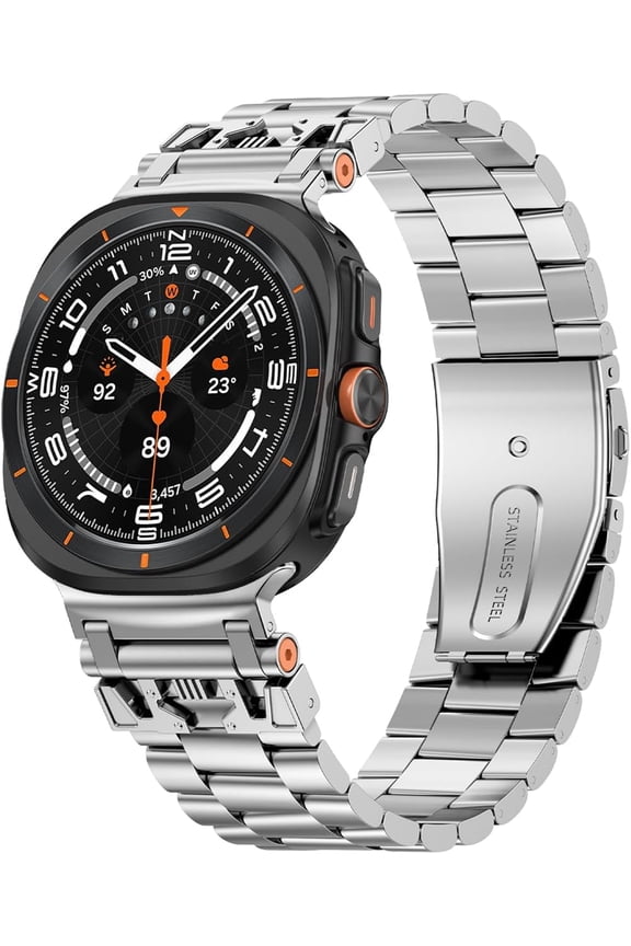 Rugged Armor Metal Strap Compatible with Samsung Galaxy Watch 7 Ultra Band, One Click Attachment Stainless Steel Replacement Wristband for Galaxy Watch Ultra 47mm Men Women Band