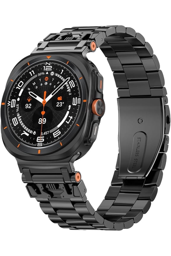 Rugged Armor Metal Strap Compatible with Samsung Galaxy Watch 7 Ultra Band, One Click Attachment Stainless Steel Replacement Wristband for Galaxy Watch Ultra 47mm Men Women Band