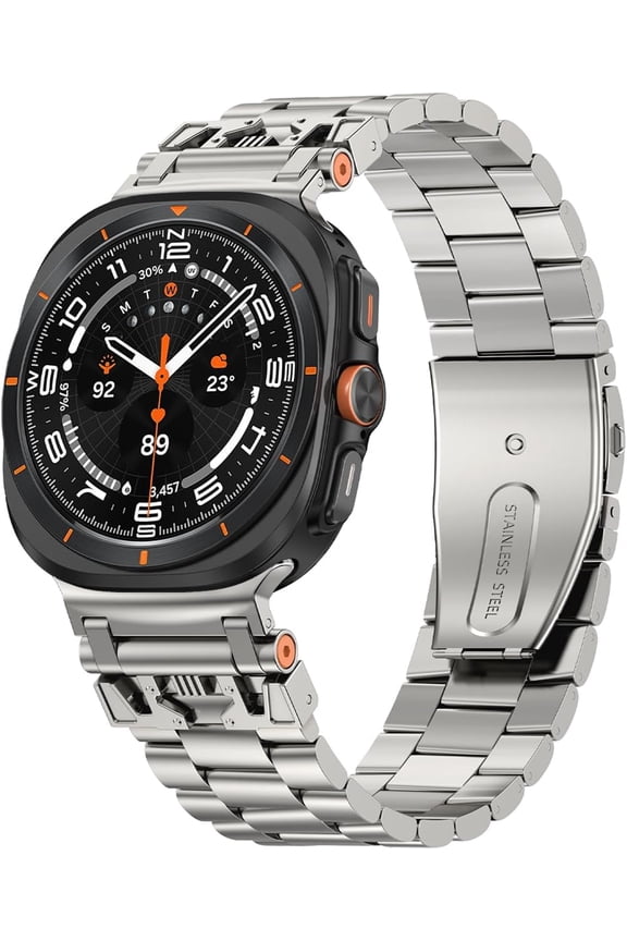 Rugged Armor Metal Strap Compatible with Samsung Galaxy Watch 7 Ultra Band, One Click Attachment Stainless Steel Replacement Wristband for Galaxy Watch Ultra 47mm Men Women Band