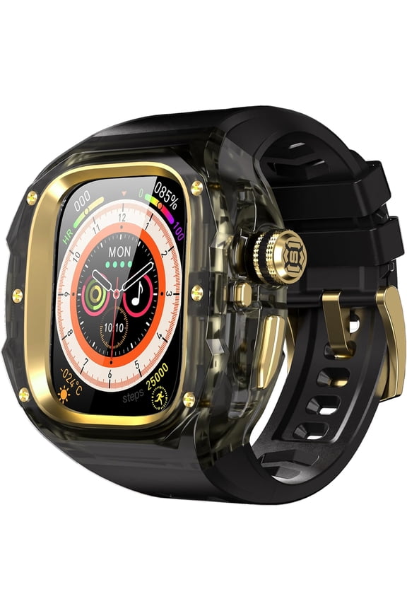Rugged Case with Band for Apple Watch Ultra 3/Ultra 2 49mm Band,No Tools one click Open Protective Cover Bumper for iWatch Ultra Silicone Strap Transparent Black Black