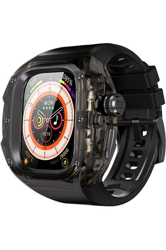 Rugged Case with Band for Apple Watch Ultra 3/Ultra 2 49mm Band,No Tools one click Open Protective Cover Bumper for iWatch Ultra Silicone Strap Transparent Black Black
