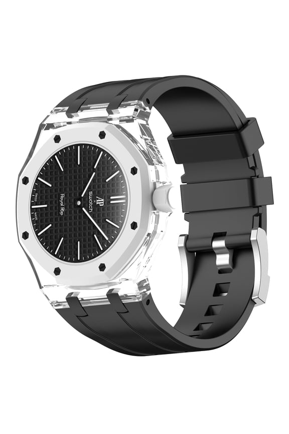 Rugged Case Band Compatible with Swatch Royal Pop Watch Band, Sports Silicone Strap with Shockproof Frame Bumper Transparent Case for Men Women Strap