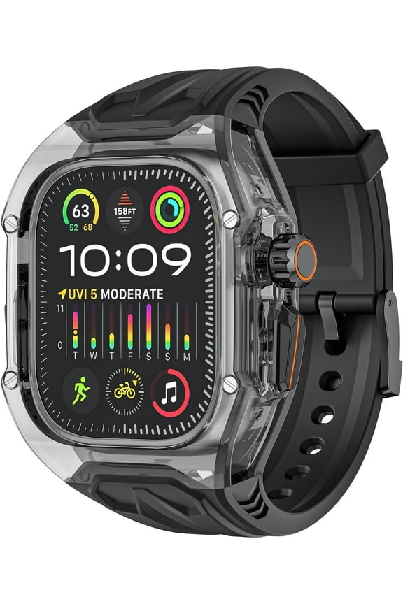 Transparent Designer Rugged Case with Band Compatible with Apple Watch Ultra 2 49mm bands,Luxury Crystal Clear Military Protective Cover Bumper Tactical for iWatch Ultra 49mm Men Women Strap