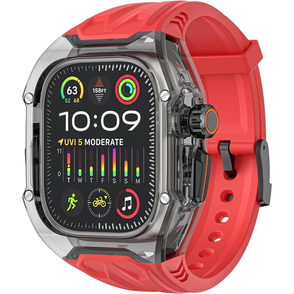 VeveXiao Transparent Designer Rugged Case with Band Compatible with Apple Watch Ultra 2 49mm bands,Luxury Crystal Clear Military Protective Cover Bumper Tactical for iWatch Ultra 49mm Men Women Strap
