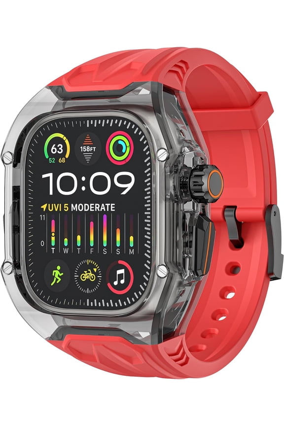 Transparent Designer Rugged Case with Band Compatible with Apple Watch Ultra 2 49mm bands,Luxury Crystal Clear Military Protective Cover Bumper Tactical for iWatch Ultra 49mm Men Women Strap