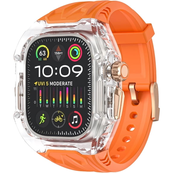 VeveXiao Transparent Designer Rugged Case with Band Compatible with Apple Watch Ultra 2 49mm bands,Luxury Crystal Clear Military Protective Cover Bumper Tactical for iWatch Ultra 49mm Men Women Strap