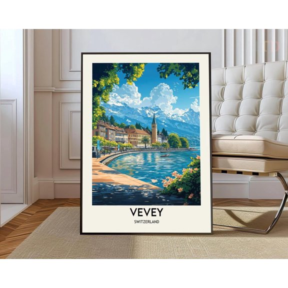 Vevey Lake Geneva Switzerland Poster Home Decor Office Wall Art Living Room Decor, Paper Poster Only