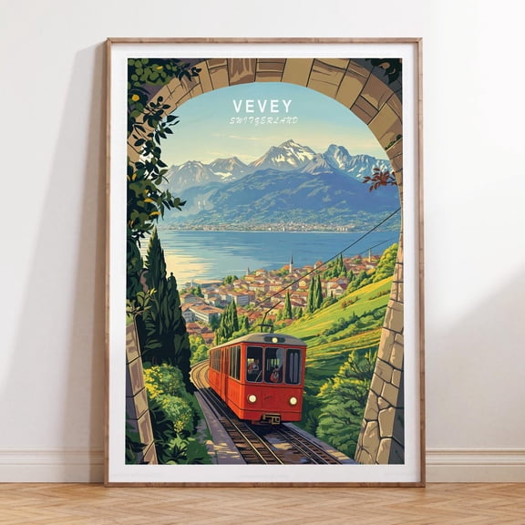 Vevey Switzerland Alpine Lake Geneva Print, Unframed Paper Print Size 12x18