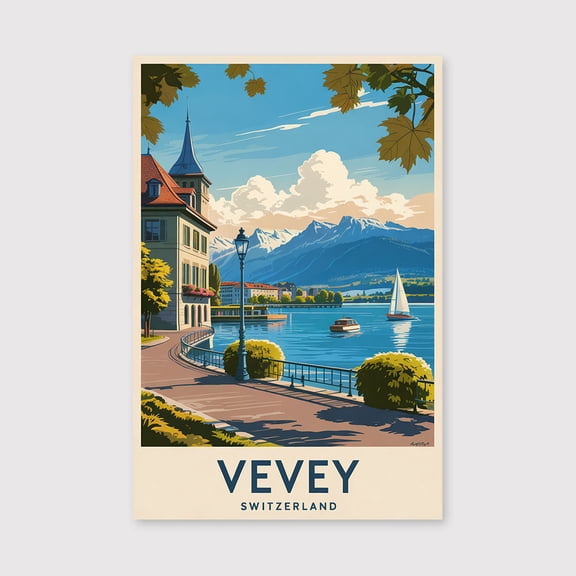 Vevey Travel Print Canvas Wall Art, Vevey Wall Hanging Home decor Vevey Canvas Art, Switzerland Art Canvas Vevey Travel Art Wall Canvas-1WN3372