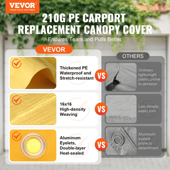 Vevor CKPB10X20FTMRCY4TV0 10 x 20 ft. Carport Replacement Canopy Cover, Beige