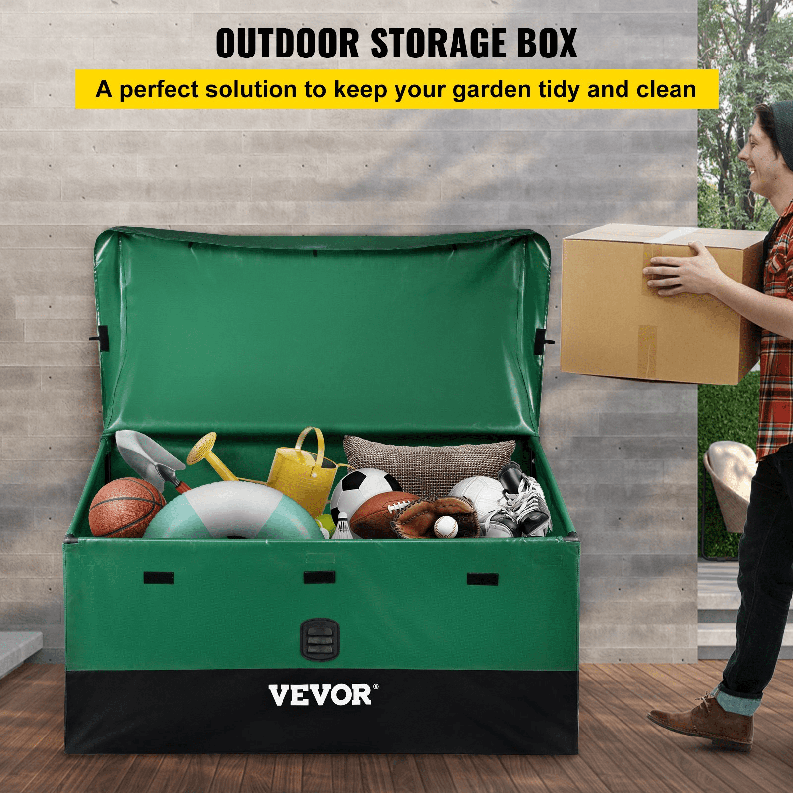 Green and Black 100 Gallon Waterproof Plastic Deck Box