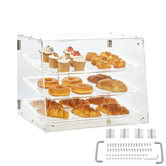 VEVOR Pastry Display Case, 3-Tier Commercial Countertop Bakery Display Case, Acrylic Display Box with Rear Door Access & Removable Shelves, Keep Fresh for Donut Bagels Cake Cookie, 20.7"x14.2"x16.3"
