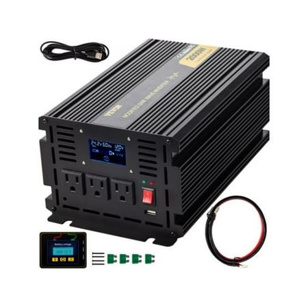 VEVOR 2000W Power Inverter - DC 24V to AC 120V Converter with Remote Controller and LCD Display for Truck RV