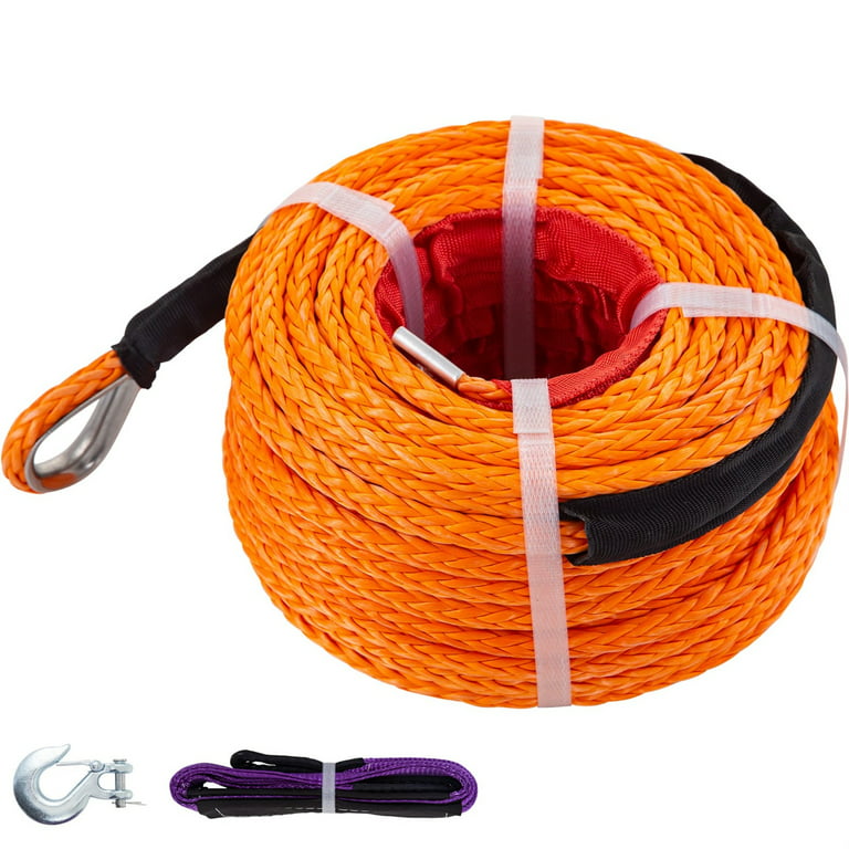 VEVOR 3/8 Synthetic Winch Rope 18740lbs 100' Winch Line Cable w/ Hook Off-Road