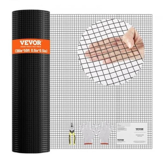 VEVOR Hardware Cloth, 36'' x 50' Galvanized Wire Mesh Roll, 19 Gauge Chicken Wire Fence Roll, Vinyl Coating Metal Wire Mesh for Chicken Coop Barrier, Rabbit Snake Fences, Poultry Enclosures - VEVOR