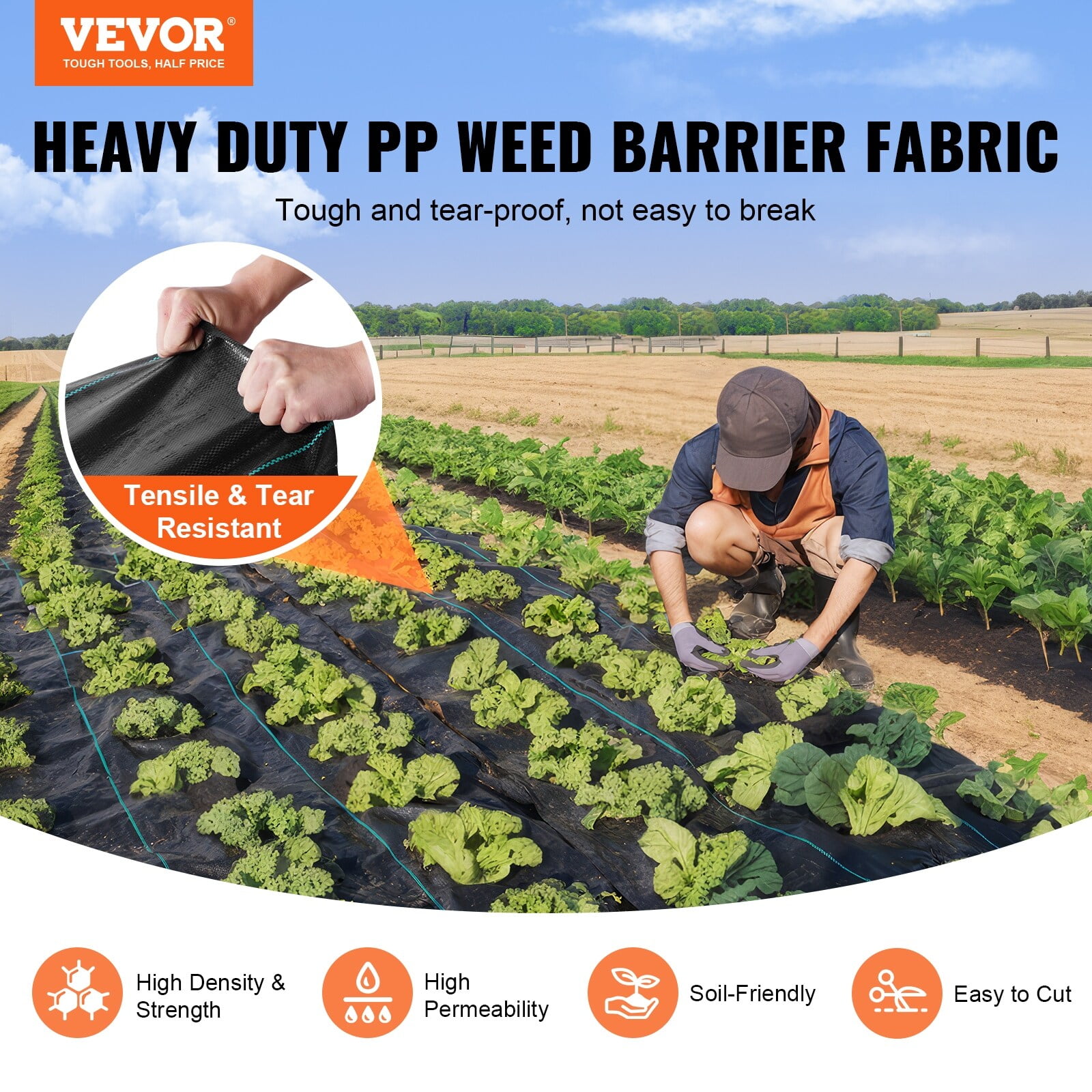 Heavy Duty Black Polypropylene Weed Barrier Landscape Fabric 6 x 100FT