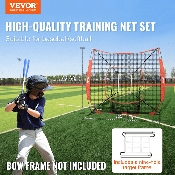 7x7ft Portable Baseball & Softball Practice Net with Hitting Zone - Heavy-Duty Frame, Red/Black Backboard, Durable Goal-Style Design