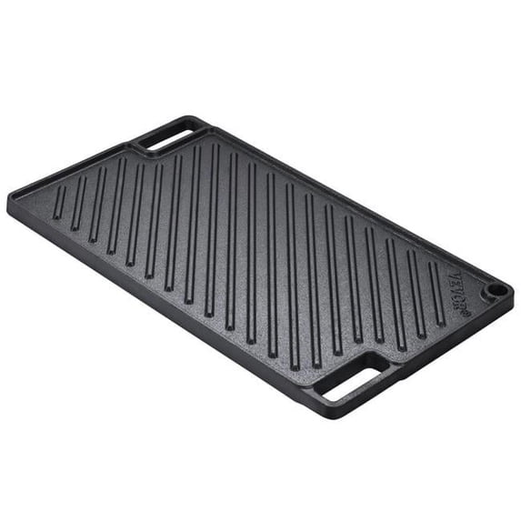 Vevor SMJP17YCZT00YZQJ6V0 9.7 x 16.7 in. Reversible Grill & Griddle Pre-Seasoned Cast Iron Griddle Rectangular Double Burner Griddle Pan Non-Stick, Black