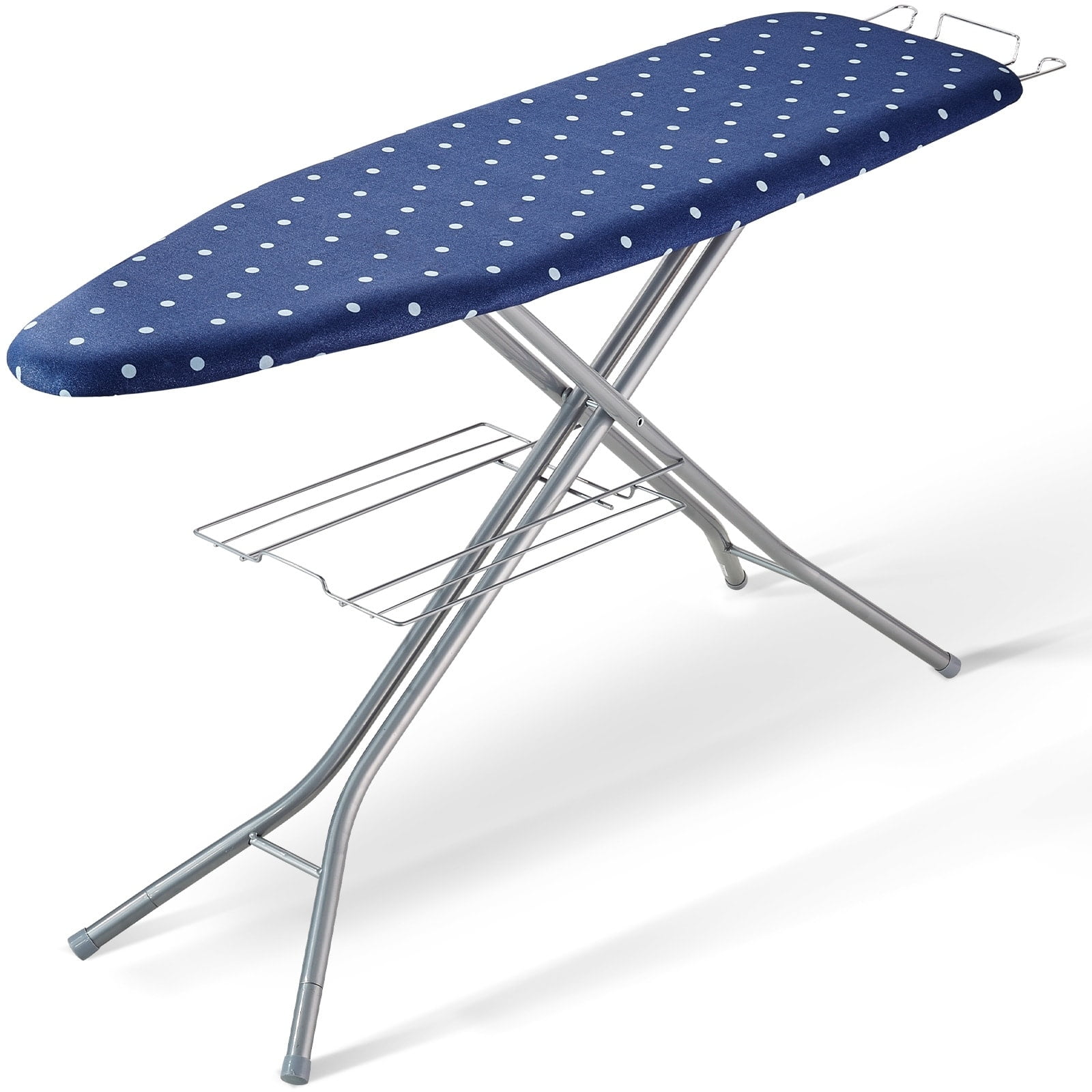 Blue Polka Dot Ironing Board with Storage Tray and Adjustable Heights