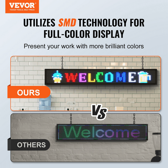 Vevor XGSGDBZP52X81GR8RV1 52 x 8 in. Programmable LED Sign