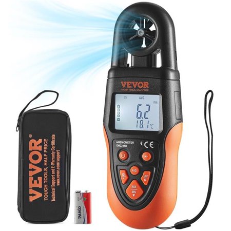 VEVOR Bluetooth Handheld Anemometer, 14?-140?, Digital Wind Speed Meter Gauge with LED Backlight Screen, Measures Wind Velocity Wind Temperature Air Flow Wind Chill, for Surfing Drone Flying HVAC