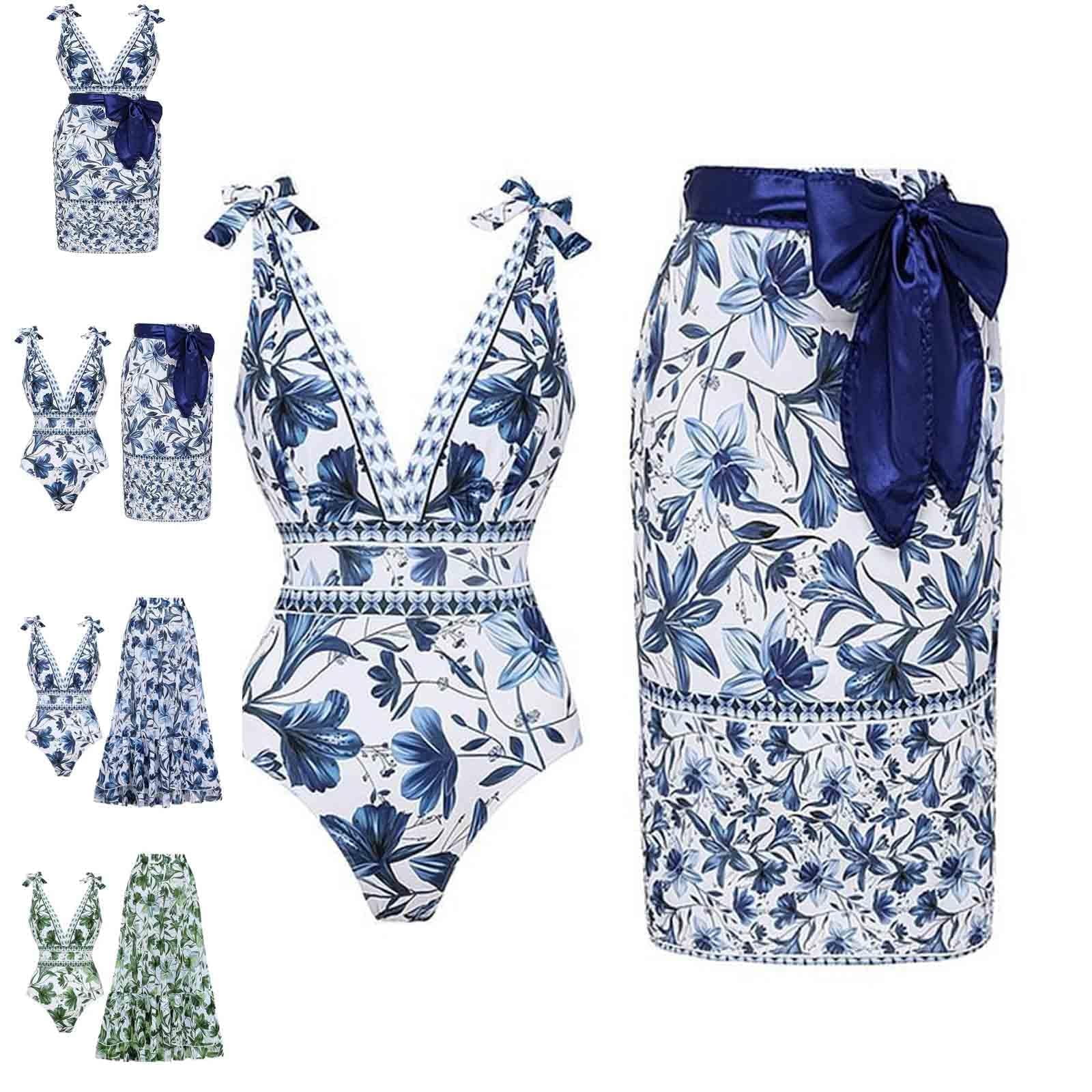 Vevri Swimsuit Matching Skirt V-Neck One Piece Set, Vevri Swimsuit with ...