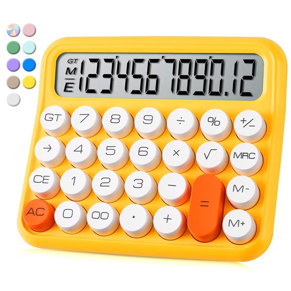 Vewingl Mechanical Switch Calculator 12 Digit, Desktop Large Display And Buttons, Calculator With Large LCD Display For Office, School, Home & Business Use, Automatic Sleep, With Battery (Yellow)