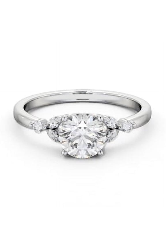 1.8 Ct Round Cut Lab Created Diamond Rings - 14K White Gold Plated Cluster Design Rings - Elegant Solitaire with Accent Rings for Women's - Stunning Proposal Ring for Special Occasions