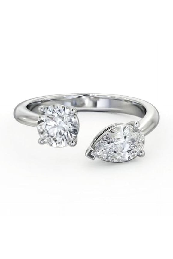 1 Ct Round Cut Lab Created Diamond Ring - 14K White Gold Plated Ring - Toi et Moi Bypass Cuff Ring - Engagement Wedding Rising Split Shank Ring - Forever Diamond Ring for Women's