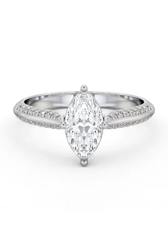 14K White Gold Plated 2.3 Ct Marquise Cut Lab Created Diamond Ring - Knife Edge Shank Anniversary Diamond Ring for Women - Engagement Diamond Ring - Beautiful Rings for Special Occasion