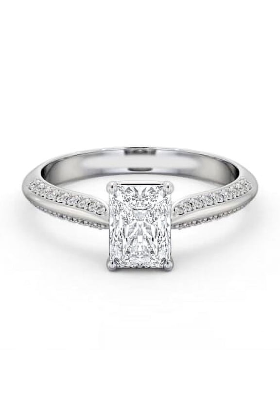 14K White Gold Plated 2.4 Ct Radiant Cut Lab Created Diamond Rings for Her - Elegant Split Shank Engagement Rings for Her - Perfect for Proposals - Celebrate Love with Style and Grace
