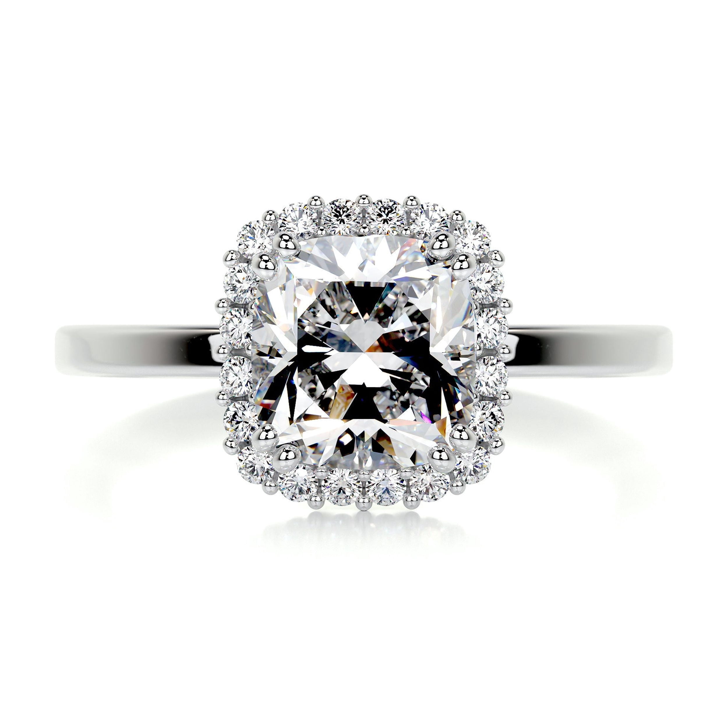 1/2 Carat Cushion Halo Diamond Engagement Ring - 14K White Gold Solitaire Setting - View #6