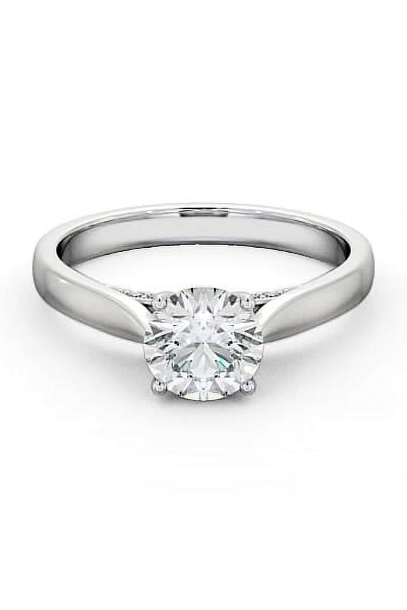 14K White Gold Plated Ring - 1.4 Ct Round Cut Lab Created Diamond Ring with Diamond Set Bridge - Elegant Solitaire Engagement Ring for Women - Perfect Wedding Ring - Ideal Gift for Her