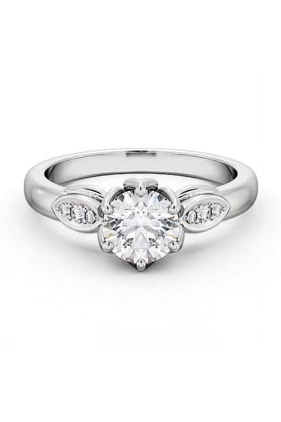 14K White Gold Plated Ring - 1.8 Ct Round Cut Lab Created Diamond Engagement Ring - Exquisite Leaf Design with Solitaire and Accent Stones - 6 Prong Setting - Perfect Gift for Her