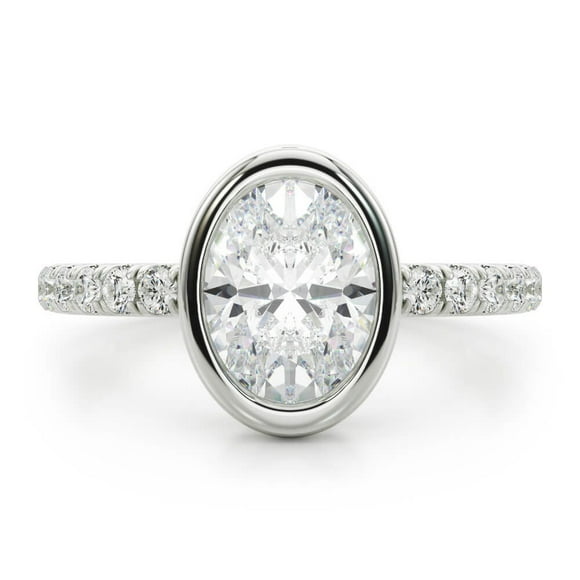 2.1 Ct Excellent Oval Bezel Diamond Engagement Ring - Lab-Created Simulated Diamond Solitaire Ring for Women - 14K White Gold Plated Wedding Band - Ideal Anniversary or Birthday Gift